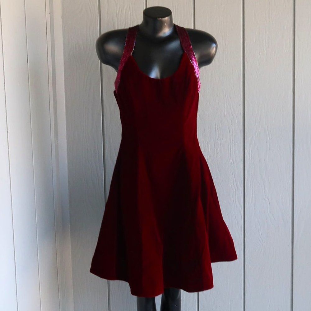 Women’s Mini Dress in Deep Burgundy with Sequin Straps